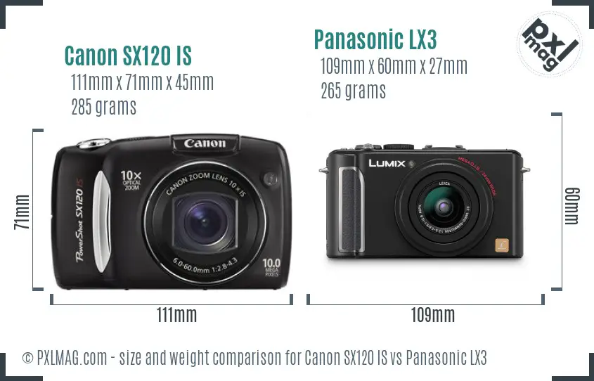 Canon SX120 IS vs Panasonic LX3 size comparison Canon SX120 IS vs Panasonic LX3 size comparison
