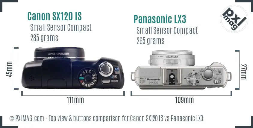 Canon SX120 IS vs Panasonic LX3 top view buttons comparison Canon SX120 IS vs Panasonic LX3 top view buttons comparison