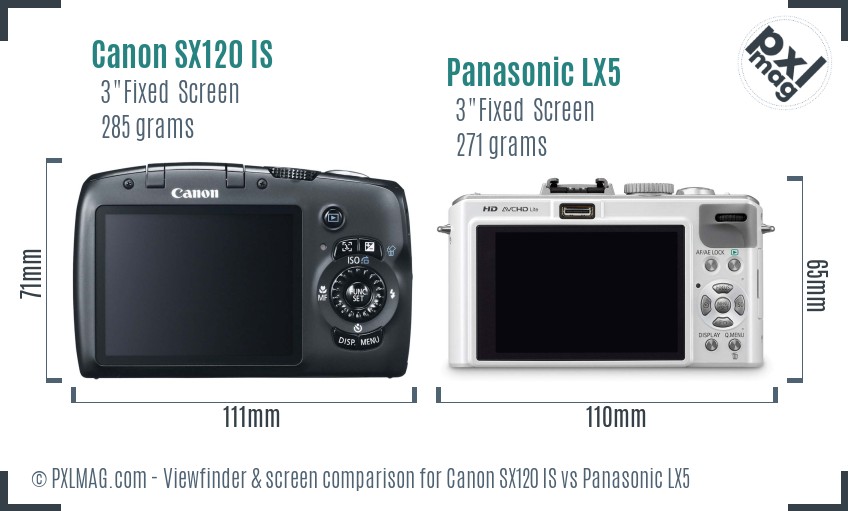Canon SX120 IS vs Panasonic LX5 Screen and Viewfinder comparison