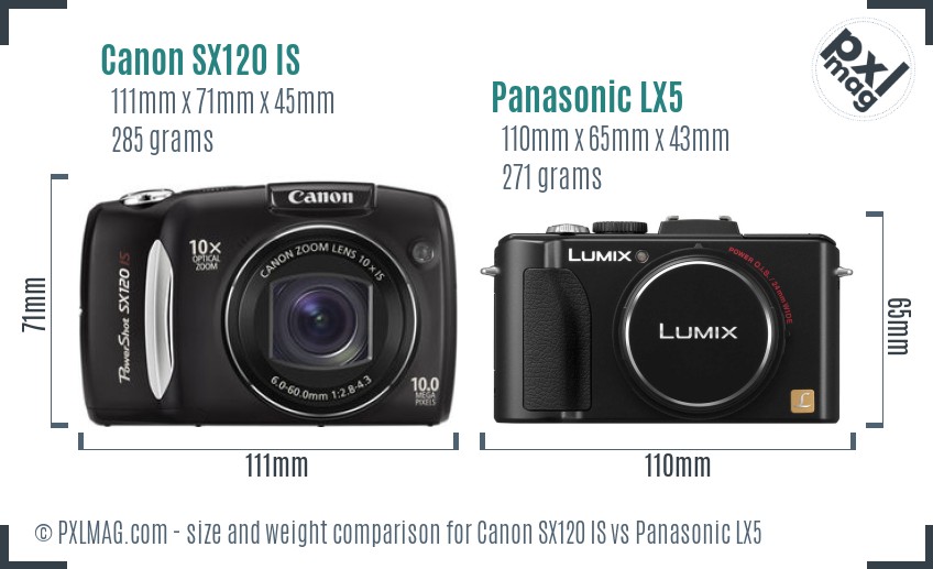 Canon SX120 IS vs Panasonic LX5 size comparison Canon SX120 IS vs Panasonic LX5 size comparison