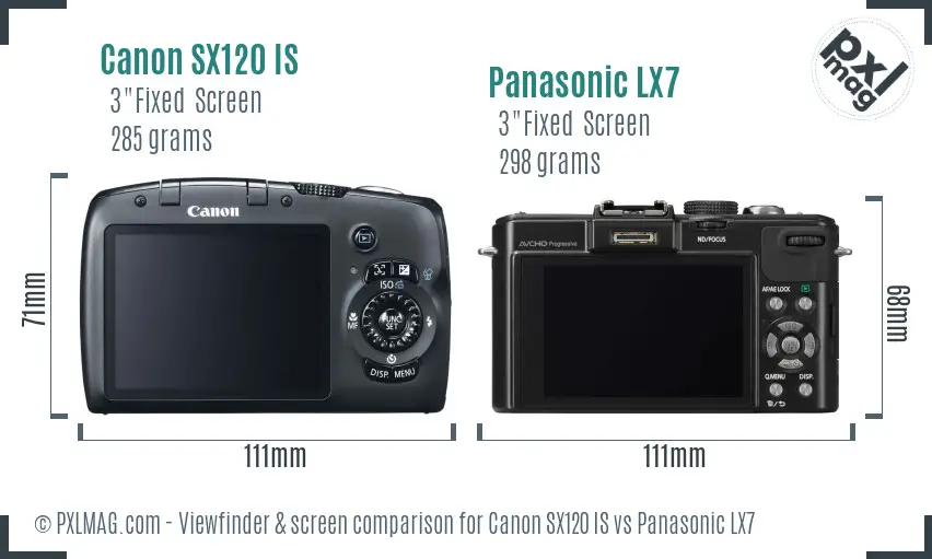 Canon SX120 IS vs Panasonic LX7 Screen and Viewfinder comparison