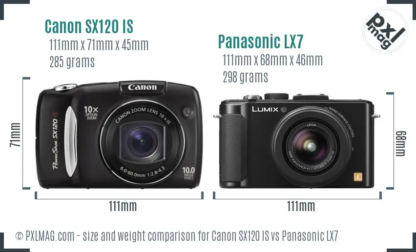Canon SX120 IS vs Panasonic LX7 size comparison