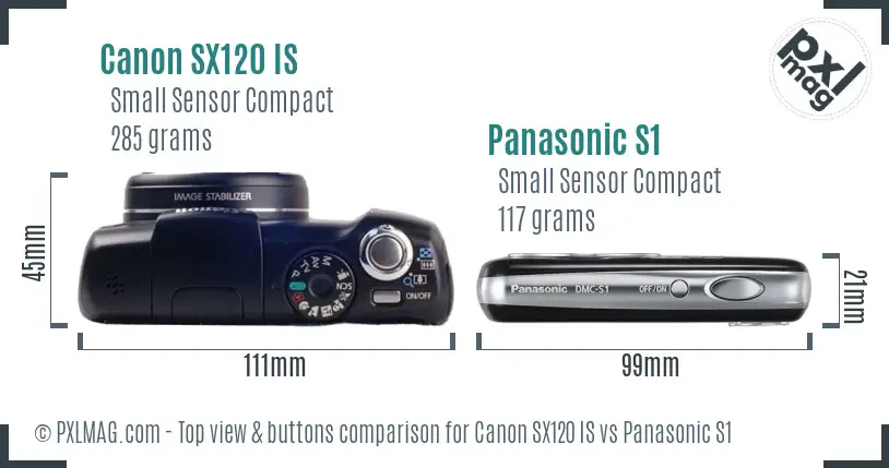 Canon SX120 IS vs Panasonic S1 top view buttons comparison
