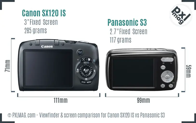 Canon SX120 IS vs Panasonic S3 Screen and Viewfinder comparison
