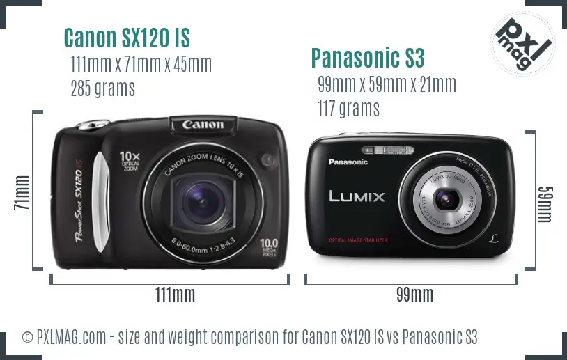 Canon SX120 IS vs Panasonic S3 size comparison