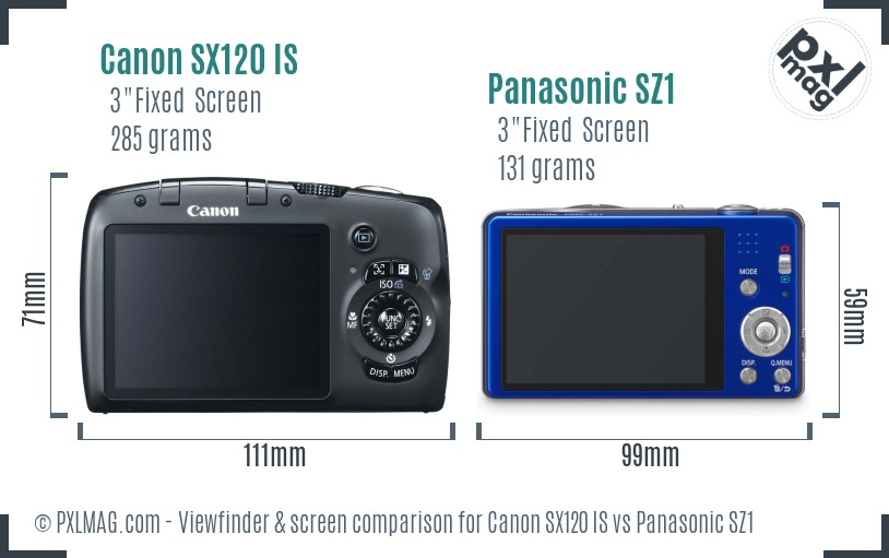 Canon SX120 IS vs Panasonic SZ1 Screen and Viewfinder comparison