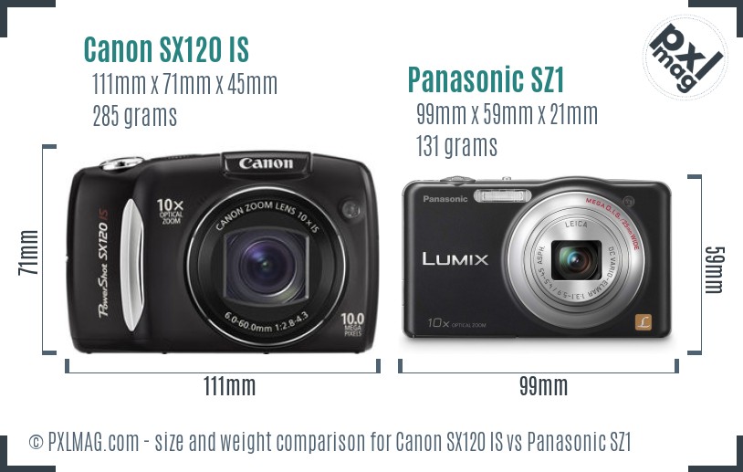 Canon SX120 IS vs Panasonic SZ1 size comparison