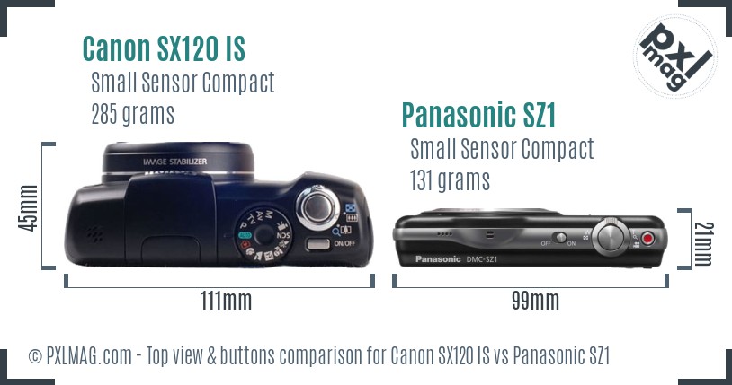 Canon SX120 IS vs Panasonic SZ1 top view buttons comparison