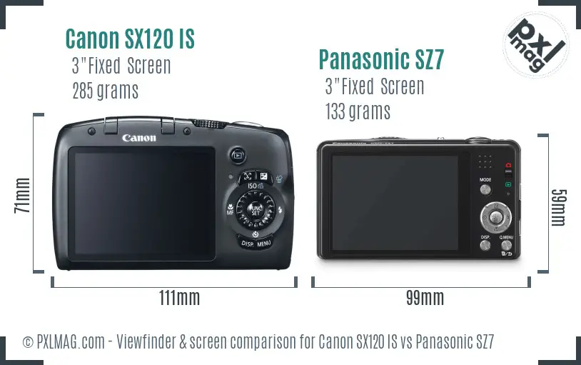 Canon SX120 IS vs Panasonic SZ7 Screen and Viewfinder comparison