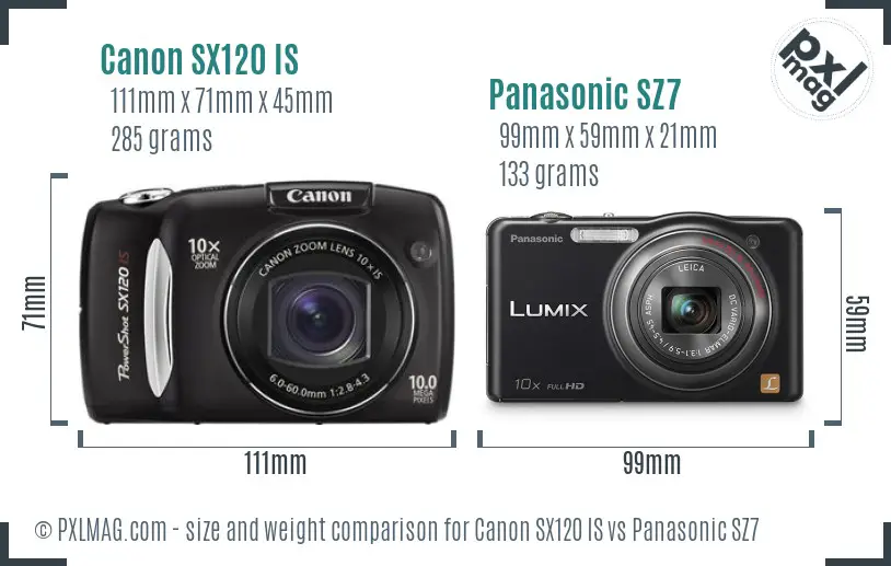 Canon SX120 IS vs Panasonic SZ7 size comparison