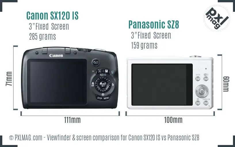 Canon SX120 IS vs Panasonic SZ8 Screen and Viewfinder comparison