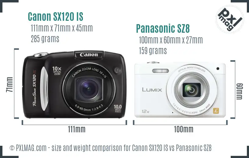 Canon SX120 IS vs Panasonic SZ8 size comparison