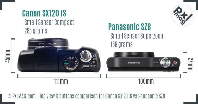 Canon SX120 IS vs Panasonic SZ8 top view buttons comparison