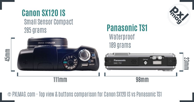 Canon SX120 IS vs Panasonic TS1 top view buttons comparison