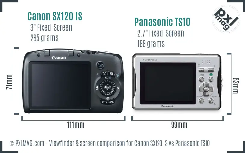 Canon SX120 IS vs Panasonic TS10 Screen and Viewfinder comparison