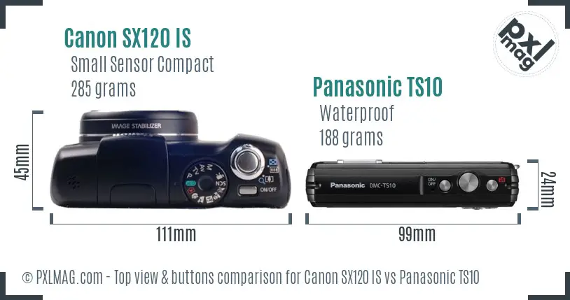 Canon SX120 IS vs Panasonic TS10 top view buttons comparison