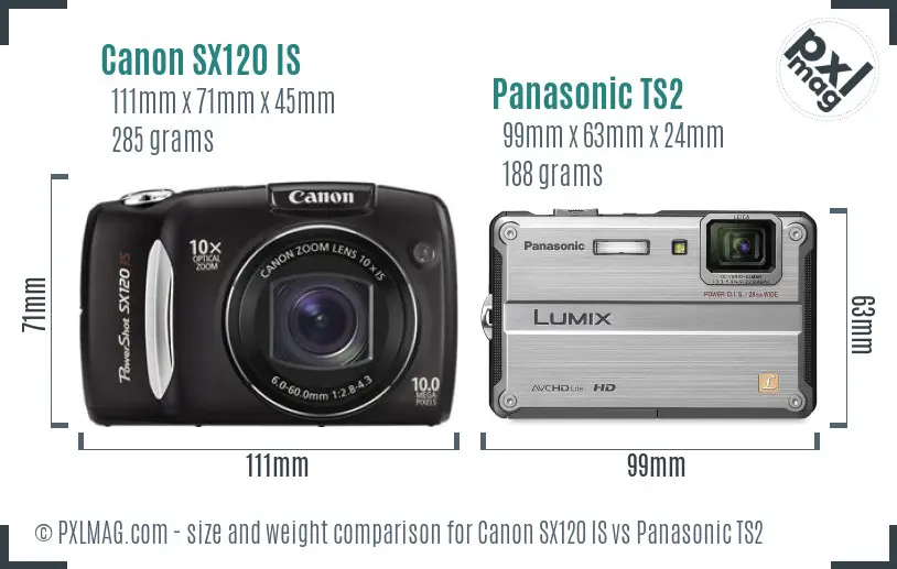 Canon SX120 IS vs Panasonic TS2 size comparison Canon SX120 IS vs Panasonic TS2 size comparison