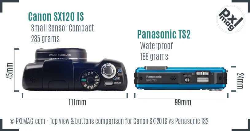 Canon SX120 IS vs Panasonic TS2 top view buttons comparison