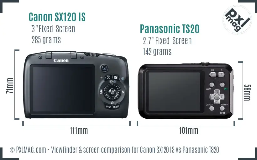 Canon SX120 IS vs Panasonic TS20 Screen and Viewfinder comparison