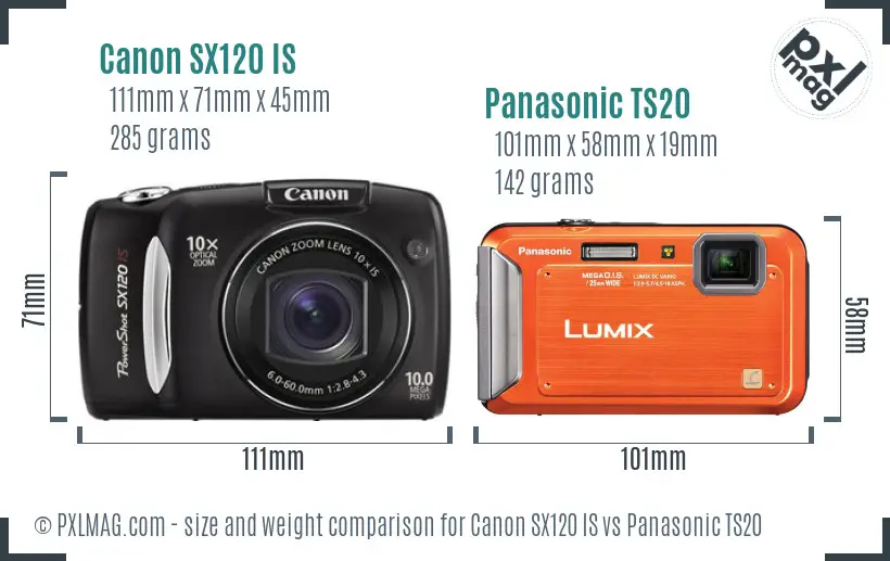Canon SX120 IS vs Panasonic TS20 size comparison