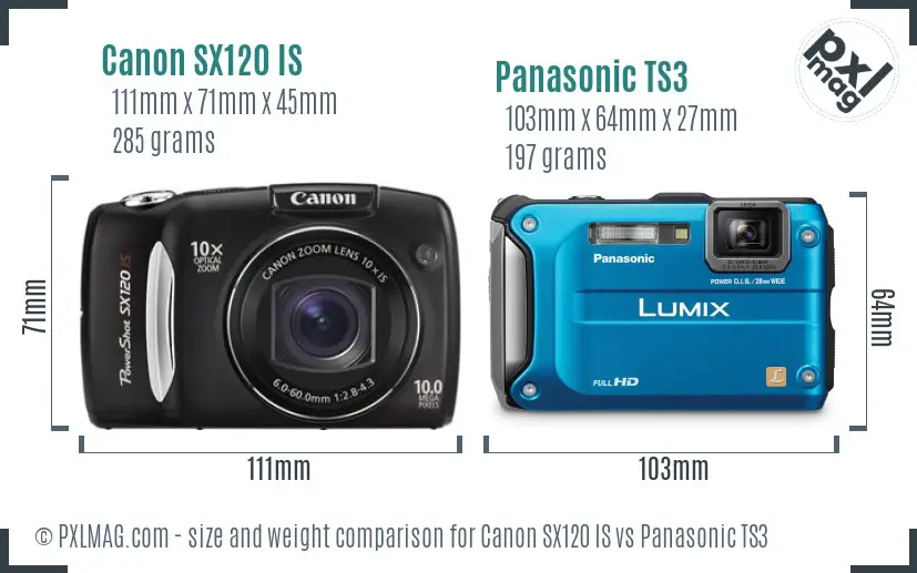 Canon SX120 IS vs Panasonic TS3 size comparison Canon SX120 IS vs Panasonic TS3 size comparison