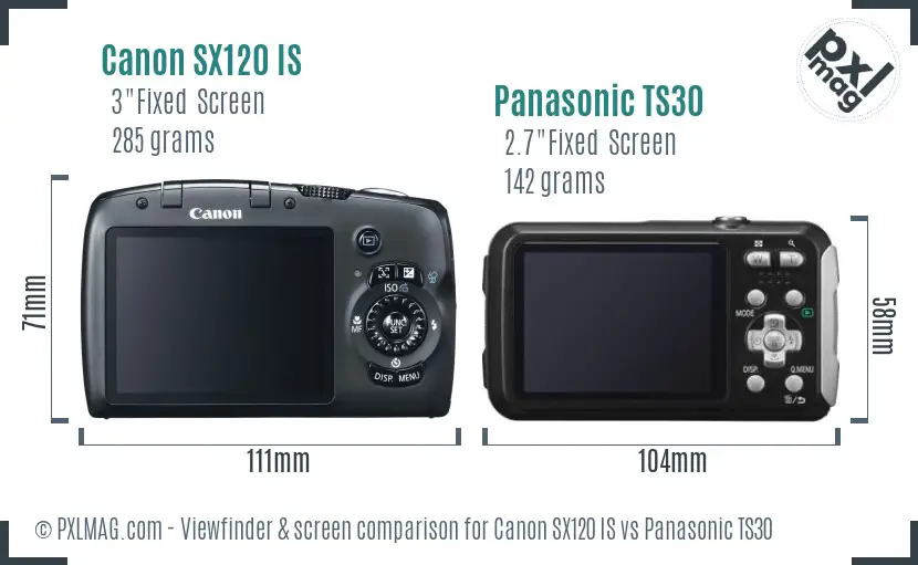 Canon SX120 IS vs Panasonic TS30 Screen and Viewfinder comparison