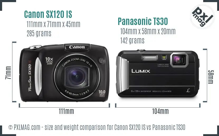 Canon SX120 IS vs Panasonic TS30 size comparison