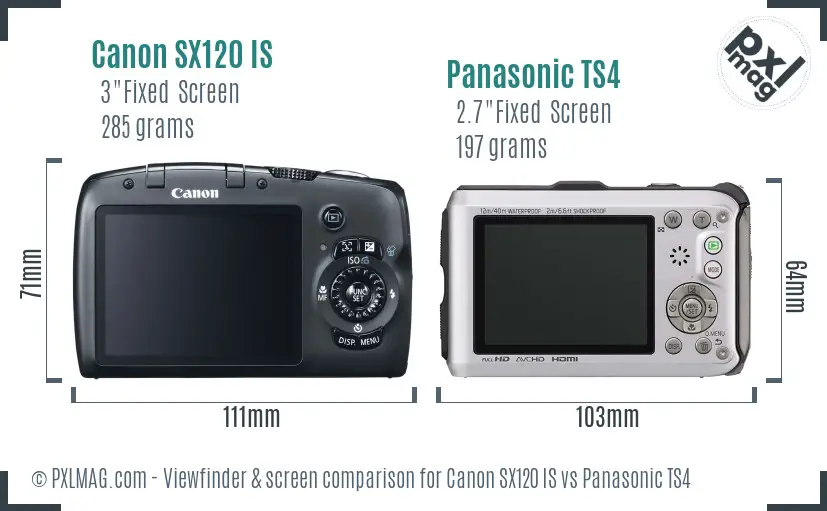 Canon SX120 IS vs Panasonic TS4 Screen and Viewfinder comparison