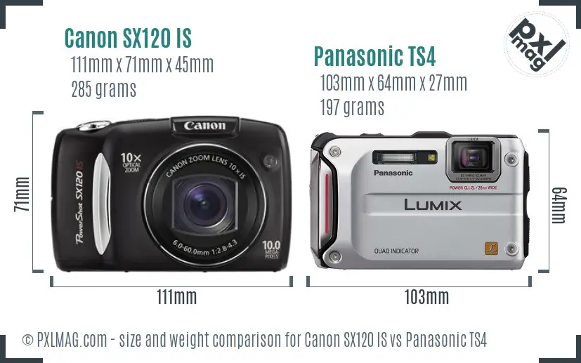Canon SX120 IS vs Panasonic TS4 size comparison