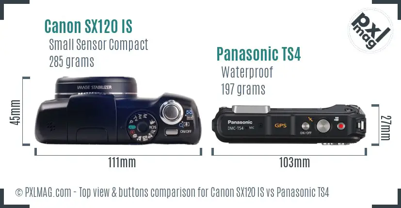 Canon SX120 IS vs Panasonic TS4 top view buttons comparison