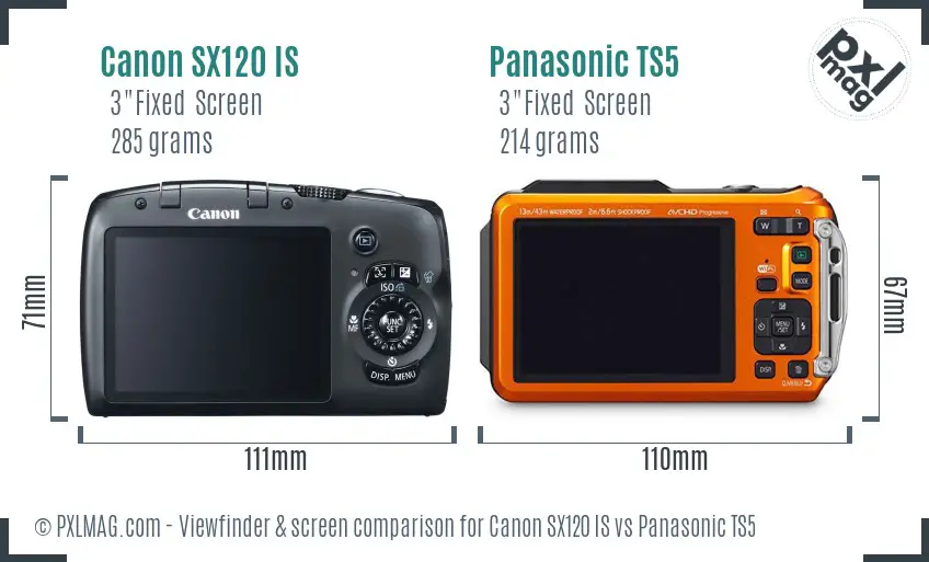 Canon SX120 IS vs Panasonic TS5 Screen and Viewfinder comparison