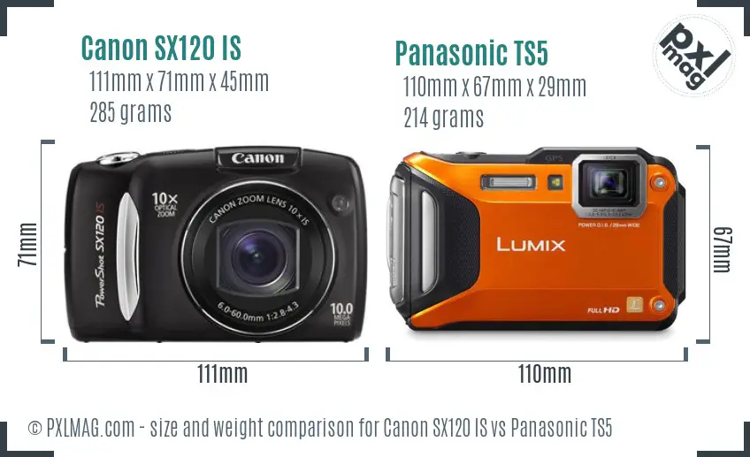 Canon SX120 IS vs Panasonic TS5 size comparison