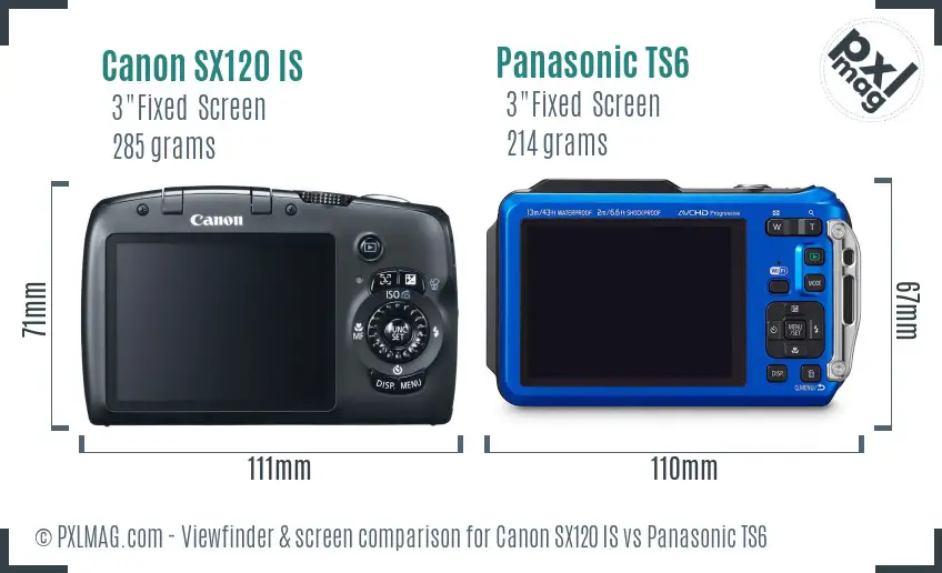 Canon SX120 IS vs Panasonic TS6 Screen and Viewfinder comparison