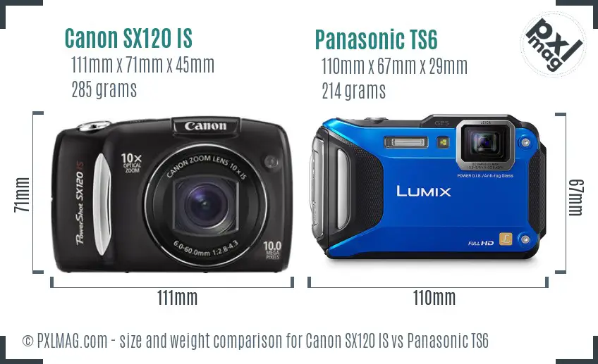 Canon SX120 IS vs Panasonic TS6 size comparison