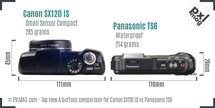 Canon SX120 IS vs Panasonic TS6 top view buttons comparison