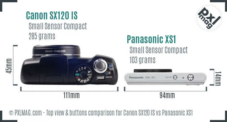 Canon SX120 IS vs Panasonic XS1 top view buttons comparison
