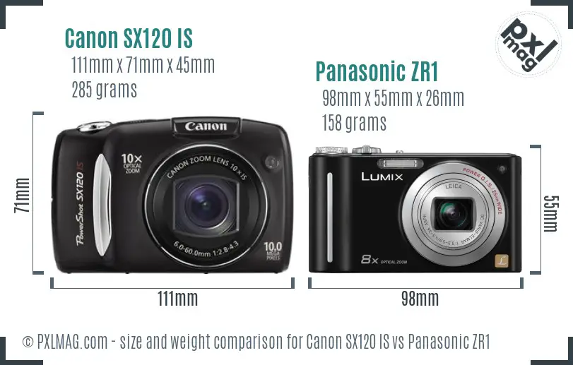 Canon SX120 IS vs Panasonic ZR1 size comparison Canon SX120 IS vs Panasonic ZR1 size comparison