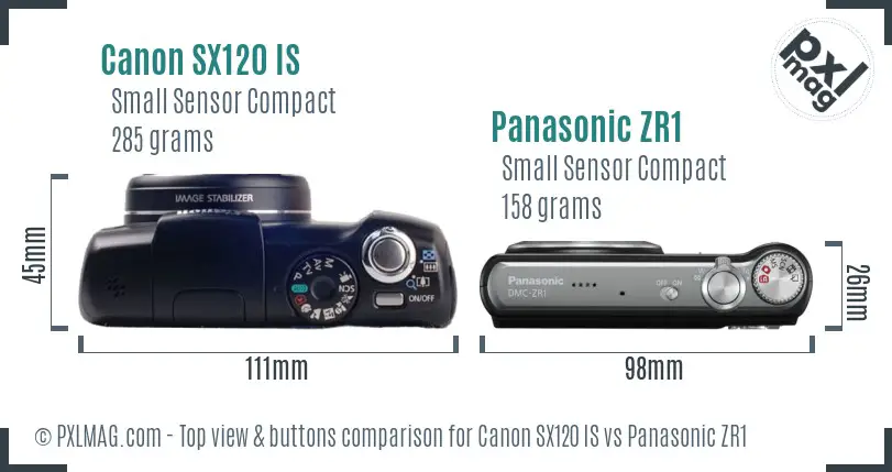 Canon SX120 IS vs Panasonic ZR1 top view buttons comparison Canon SX120 IS vs Panasonic ZR1 top view buttons comparison