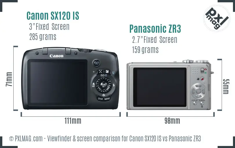 Canon SX120 IS vs Panasonic ZR3 Screen and Viewfinder comparison