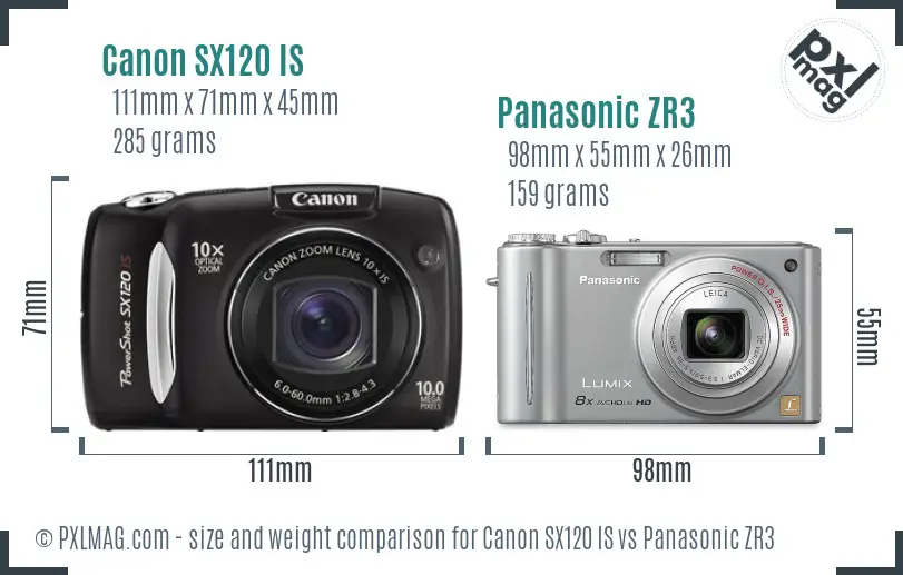 Canon SX120 IS vs Panasonic ZR3 size comparison