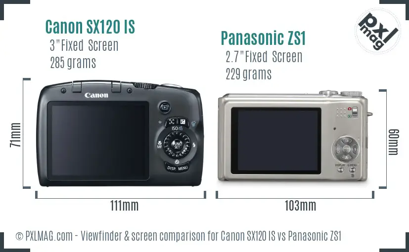 Canon SX120 IS vs Panasonic ZS1 Screen and Viewfinder comparison