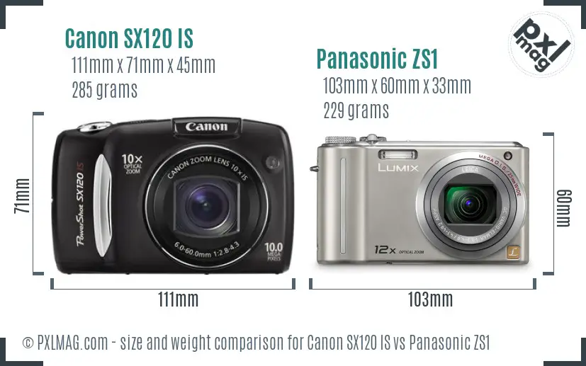 Canon SX120 IS vs Panasonic ZS1 size comparison