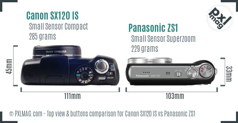 Canon SX120 IS vs Panasonic ZS1 top view buttons comparison