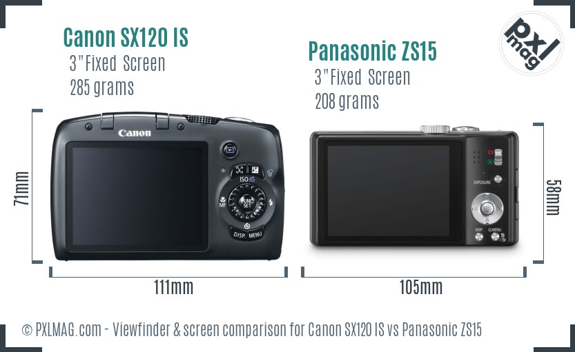 Canon SX120 IS vs Panasonic ZS15 Screen and Viewfinder comparison
