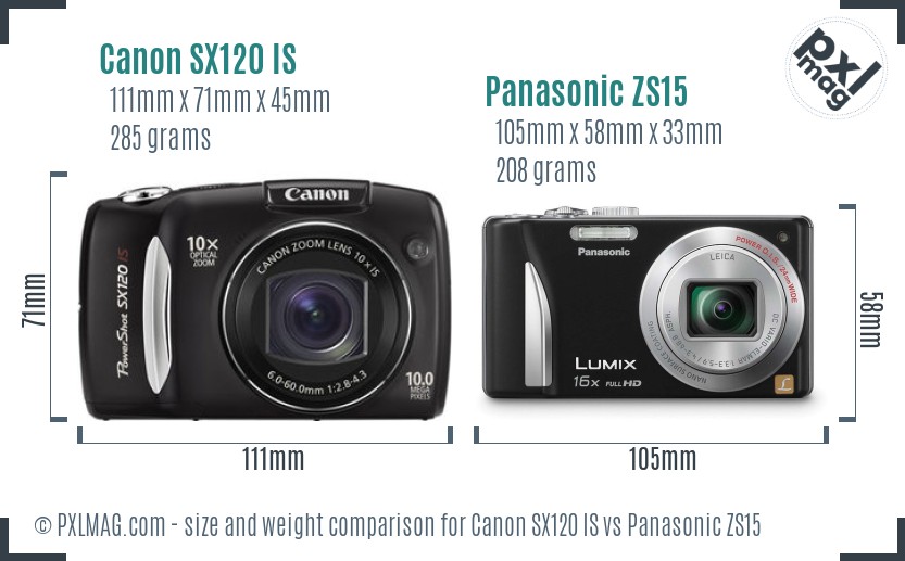 Canon SX120 IS vs Panasonic ZS15 size comparison