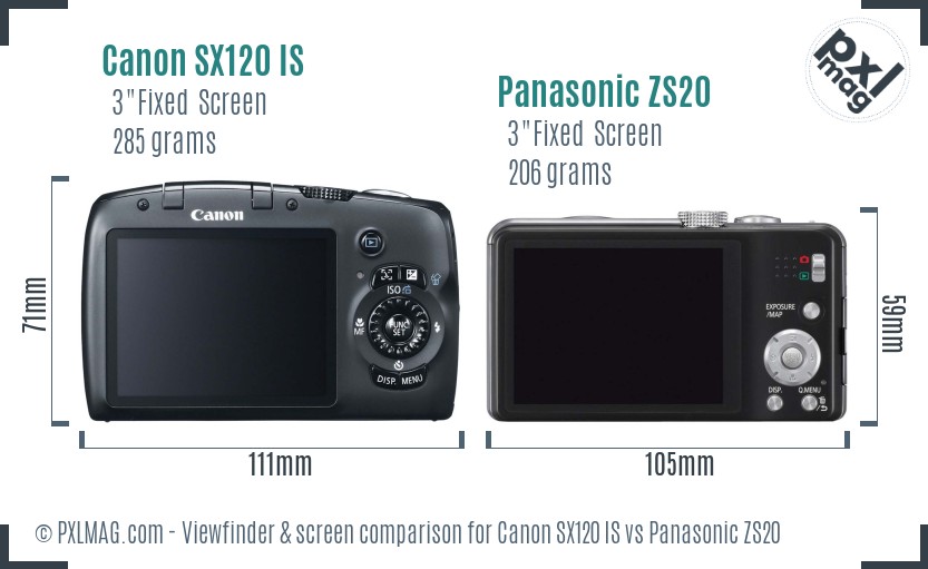 Canon SX120 IS vs Panasonic ZS20 Screen and Viewfinder comparison