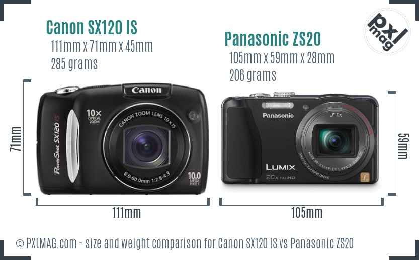 Canon SX120 IS vs Panasonic ZS20 size comparison