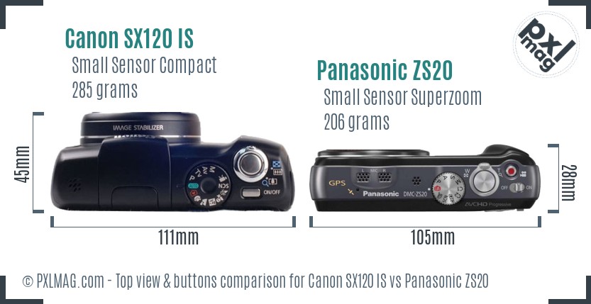 Canon SX120 IS vs Panasonic ZS20 top view buttons comparison
