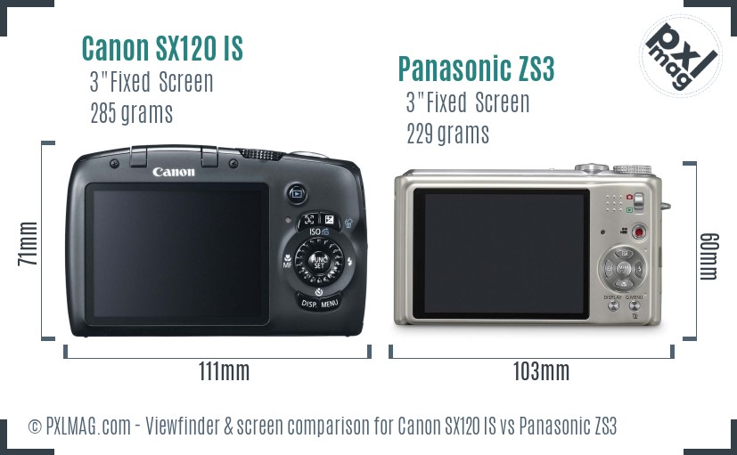 Canon SX120 IS vs Panasonic ZS3 Screen and Viewfinder comparison