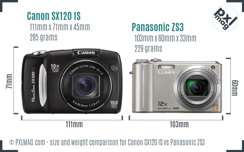 Canon SX120 IS vs Panasonic ZS3 size comparison Canon SX120 IS vs Panasonic ZS3 size comparison